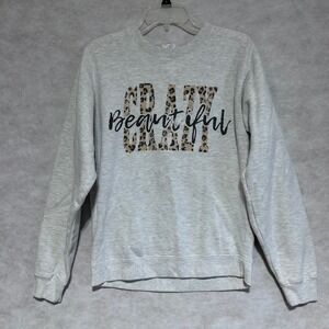 Delta Fleece Crazy‎ Beautiful Leopard Print Graphic Sweatshirt Gray Womens Small